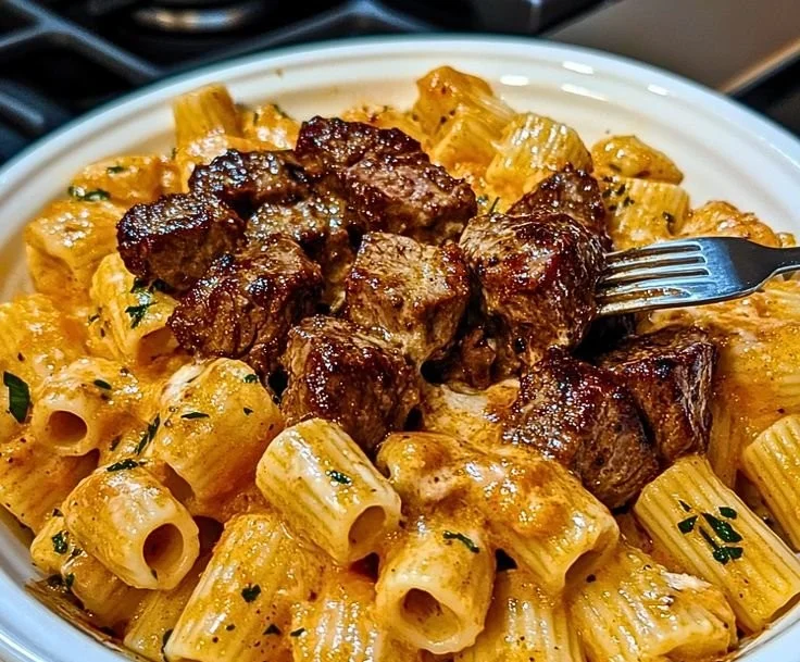 Cajun Steak Tips with Cheesy Rigatoni