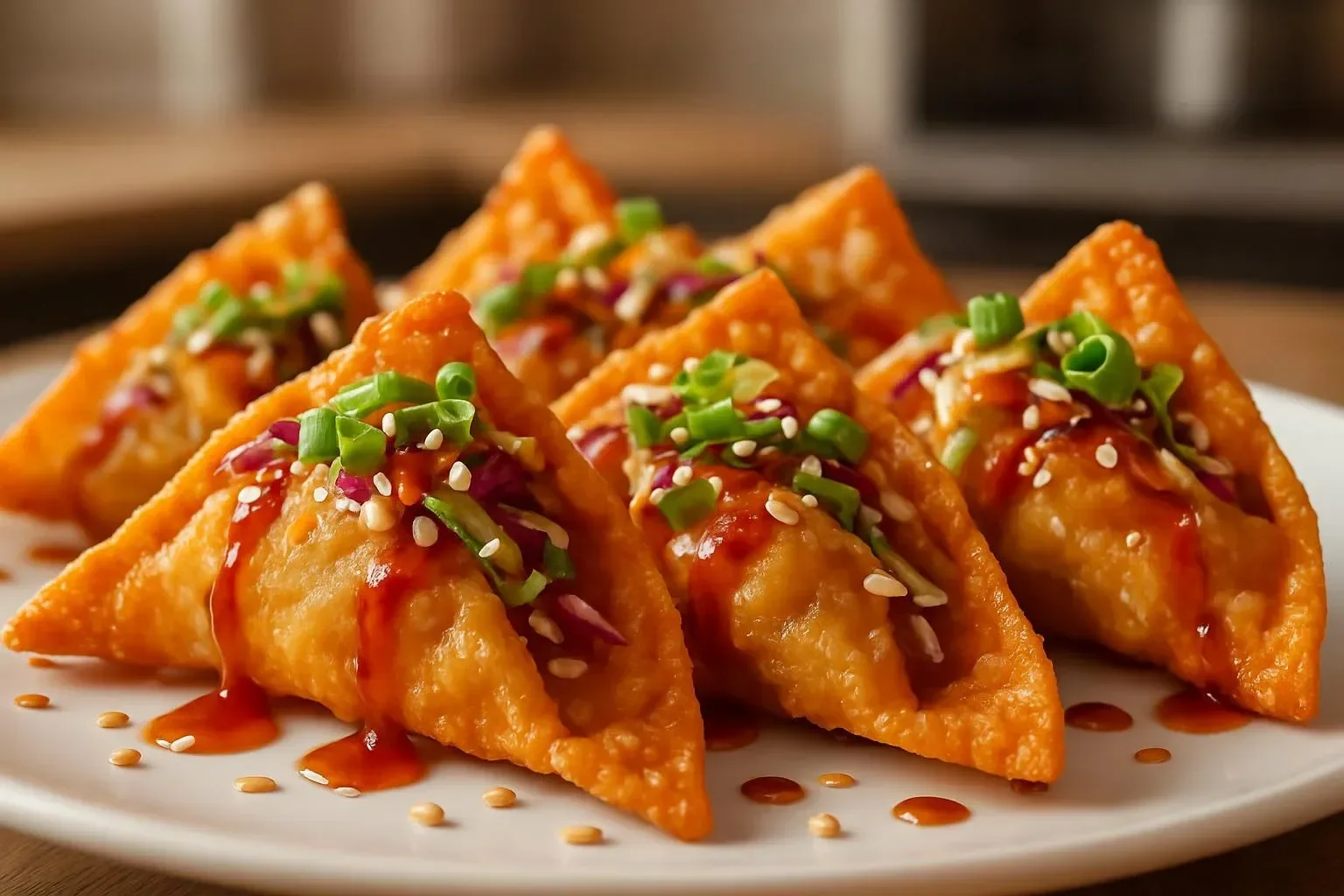 Crispy Chicken Wonton Tacos served with fresh toppings and sauces