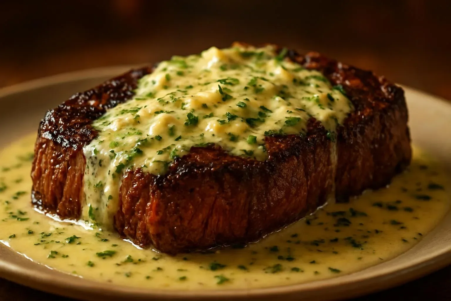 Garlic Butter Steak With Parmesan Cream Sauce